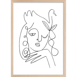 Affiche la femme au clin d'oeil Affiche + cadre en bois - Chêne