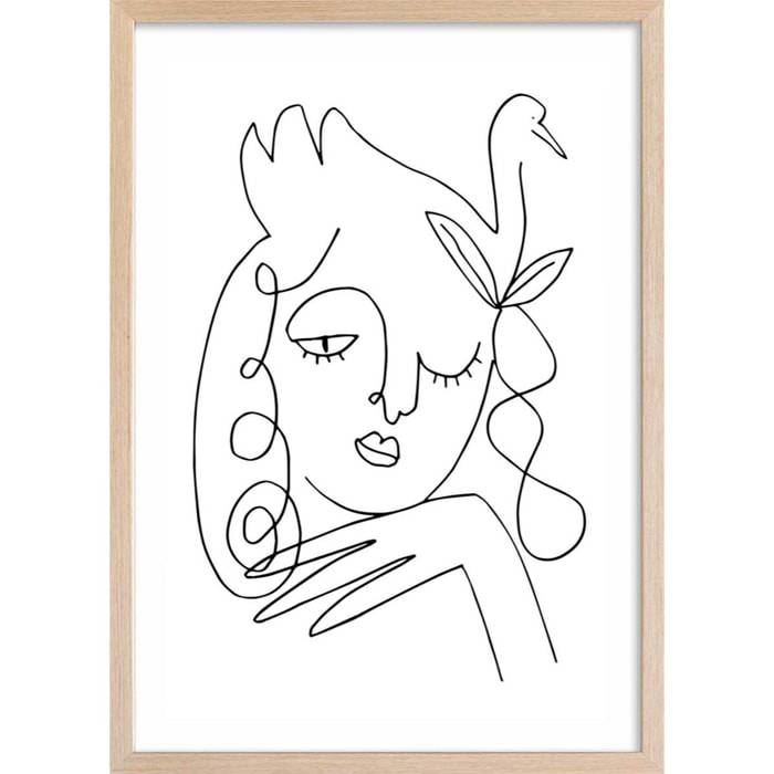 Affiche la femme au clin d'oeil Affiche + cadre en bois - Chêne