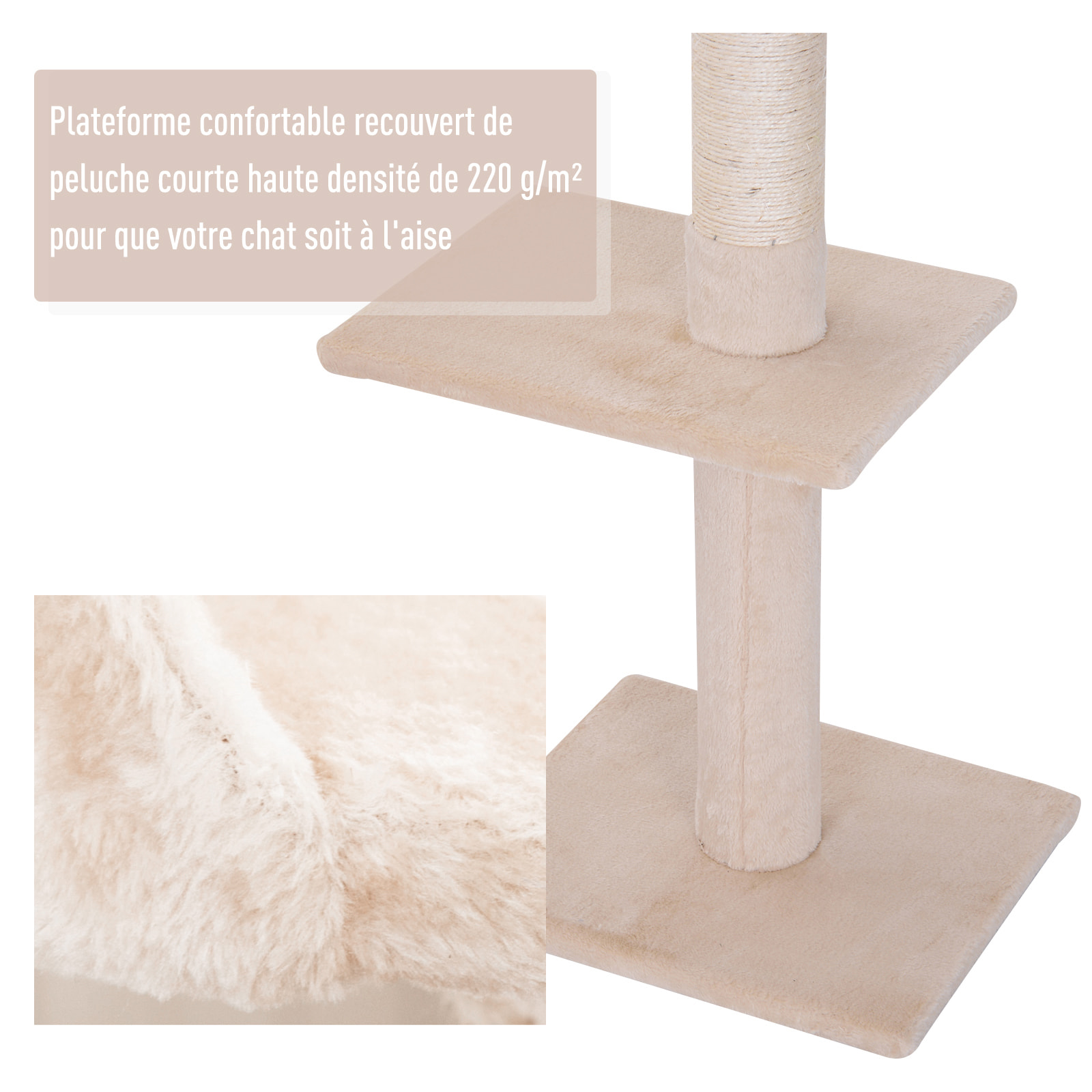 Arbre à chat poteau à griffer L40 x l 34 x H 230-260 cm 5 niveaux d'activités beige