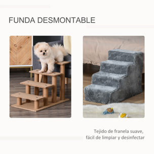 Escalera para Mascotas de 4 Peldaños Funda Extraíble y Lavable 60x35x44 cm Gris