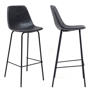 Lot de 2 tabourets de bar vintage LUCIEN gris foncé - Hauteur d'assise 75cm