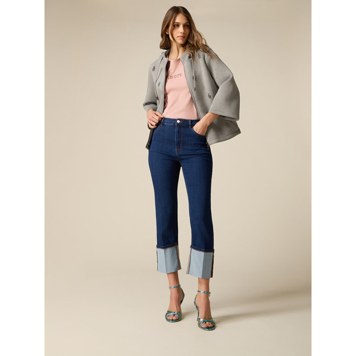 Oltre - Jeans cropped con risvolto - Blu