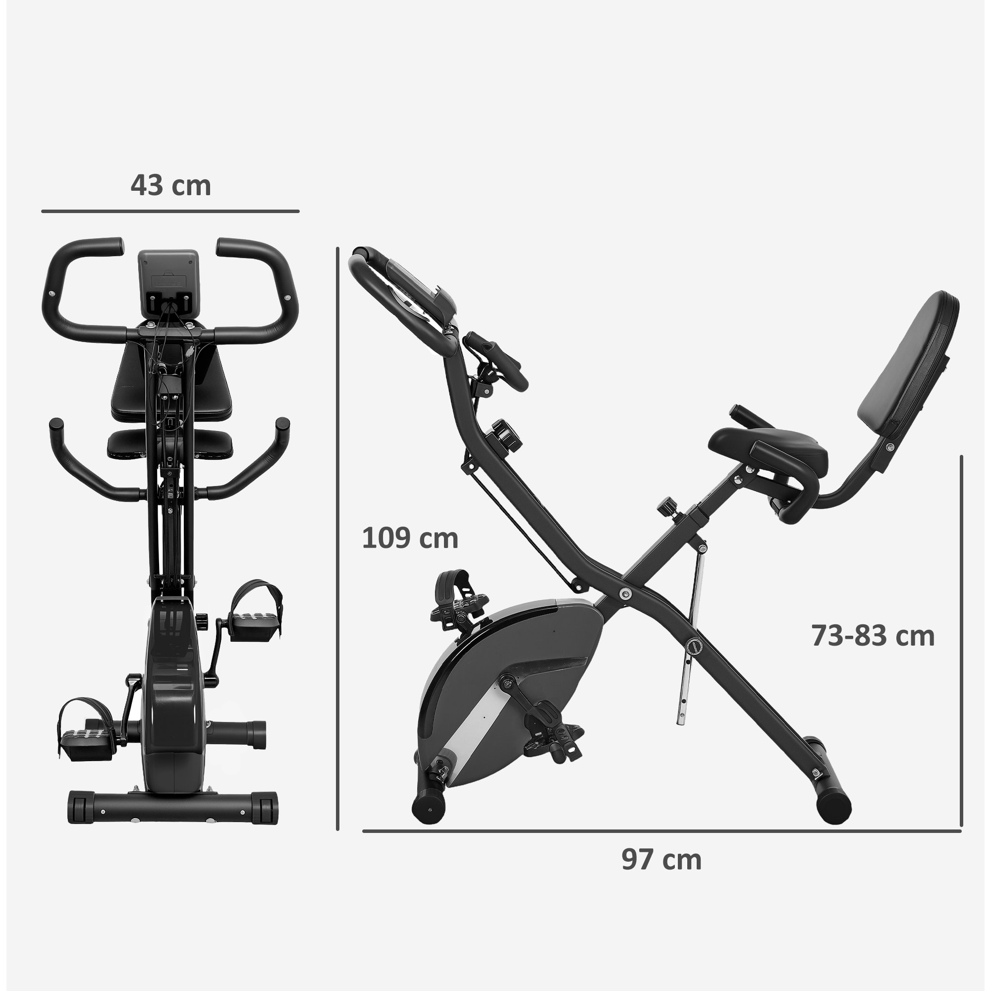 Bicicleta Estática Plegable Silenciosa con Resistencia Magnética de 8 Niveles Bici Estática Plegable con Respaldo Volante Pantalla LCD Banda de Resistencia Carga 110 kg Negro