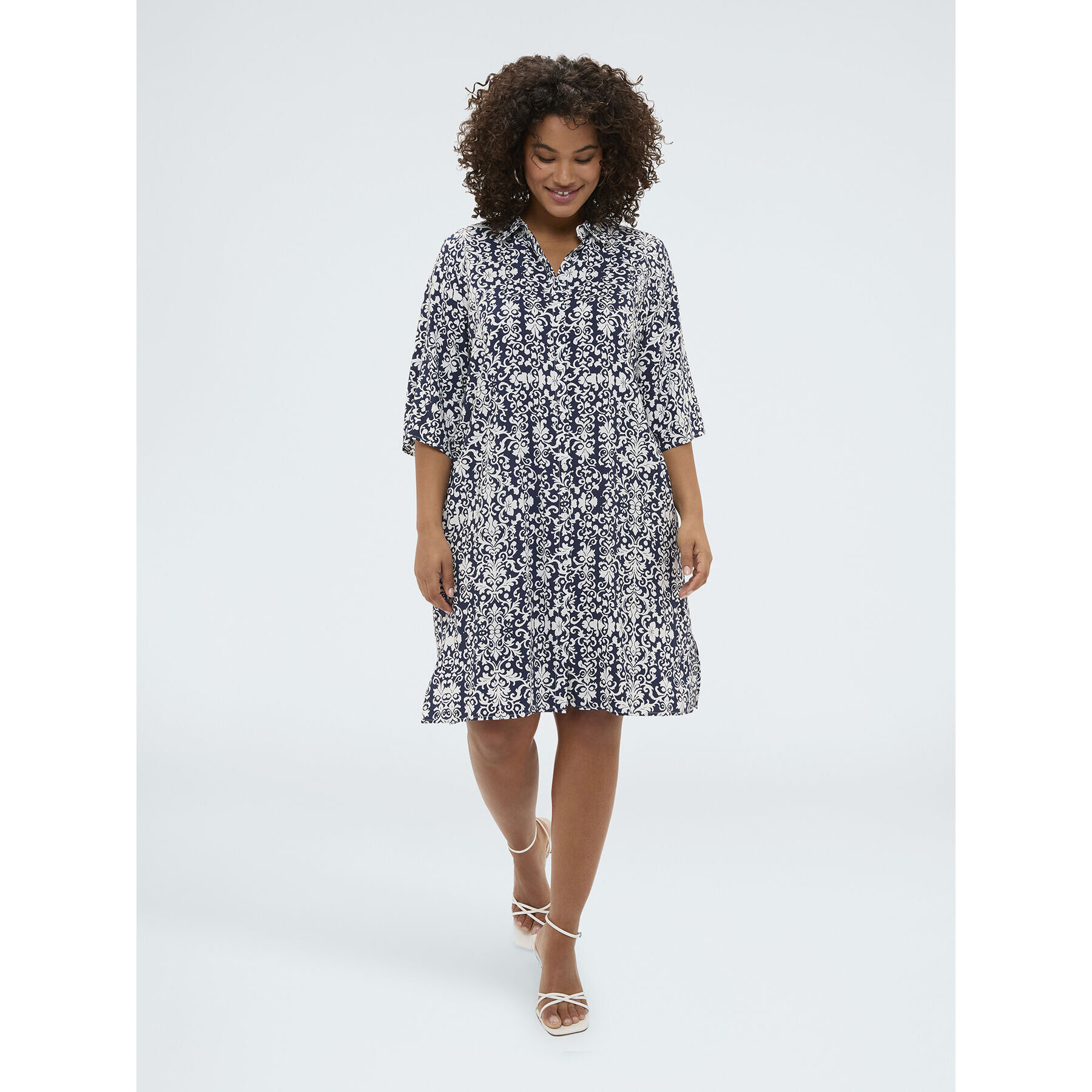 Fiorella Rubino - Vestido camisero de viscosa con estampado - Azul