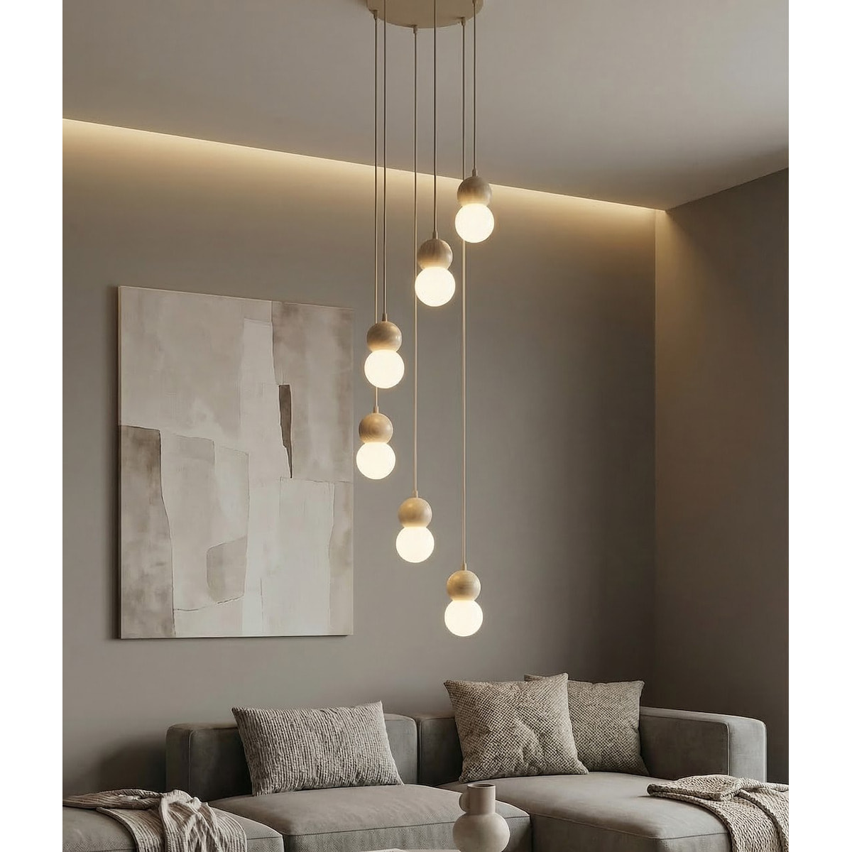 Lampada a sospensione LOOP in acciaio moka e legno naturale
