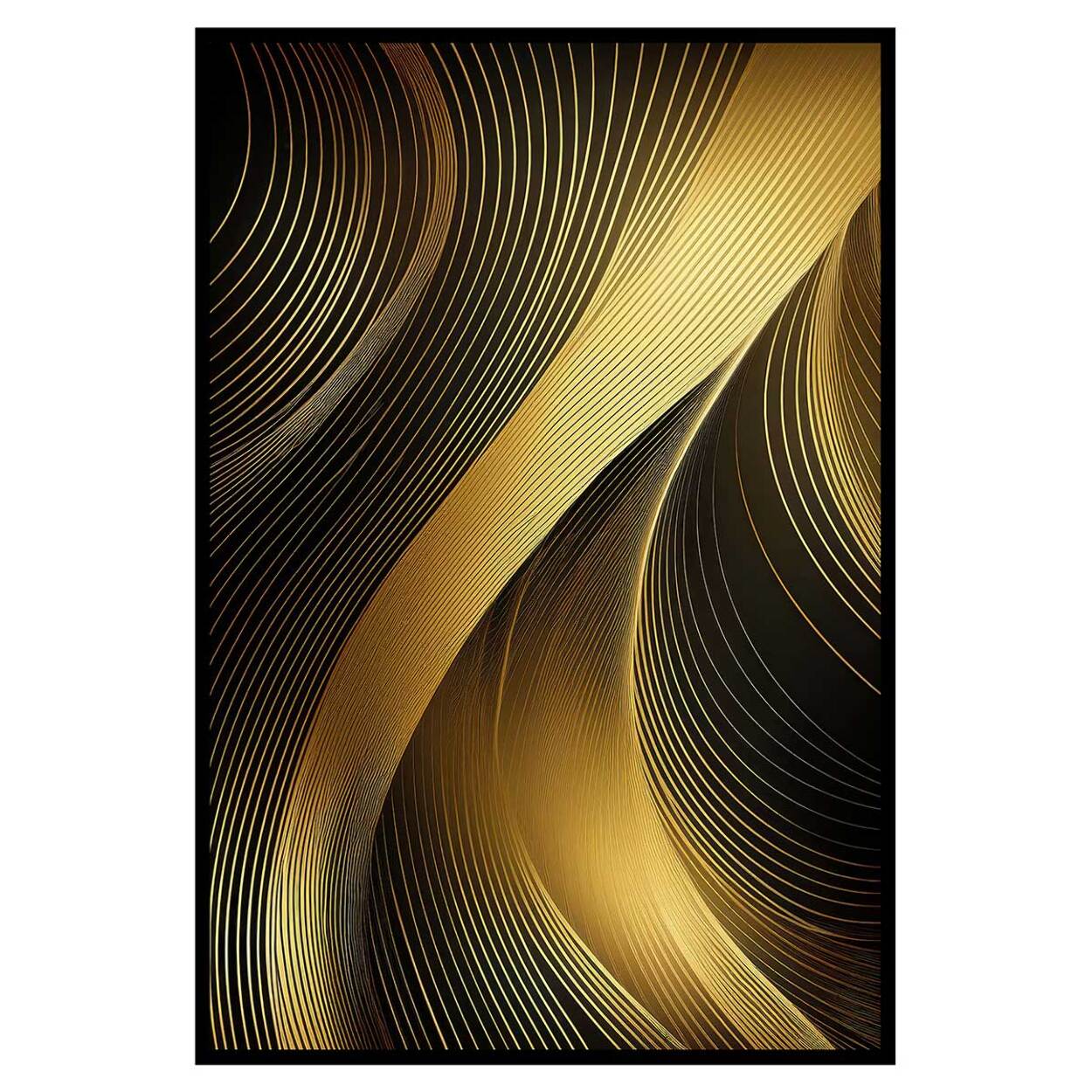 Affiche encadrée lignes abstraites dorées sur fond noir Affiche + cadre en métal - Noir
