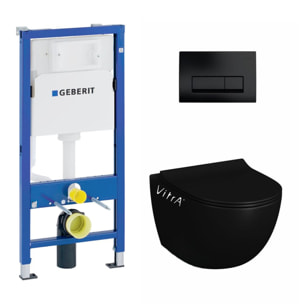 Pack WC Bati-support Geberit Duofix + WC sans bride Vitra SENTO noir mat + Abattant frein de chute + Plaque noire mat