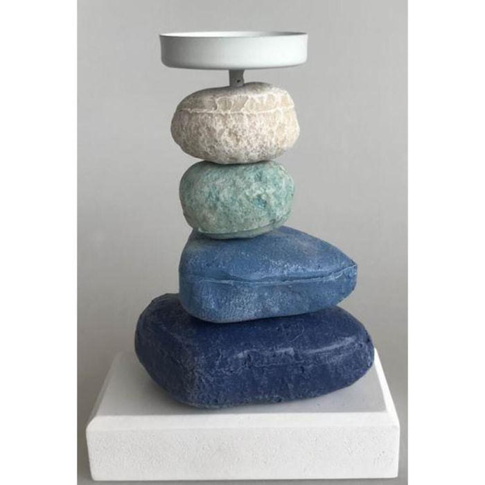 Portacandela in legno pietre azzurro cm12x5,5h15,5