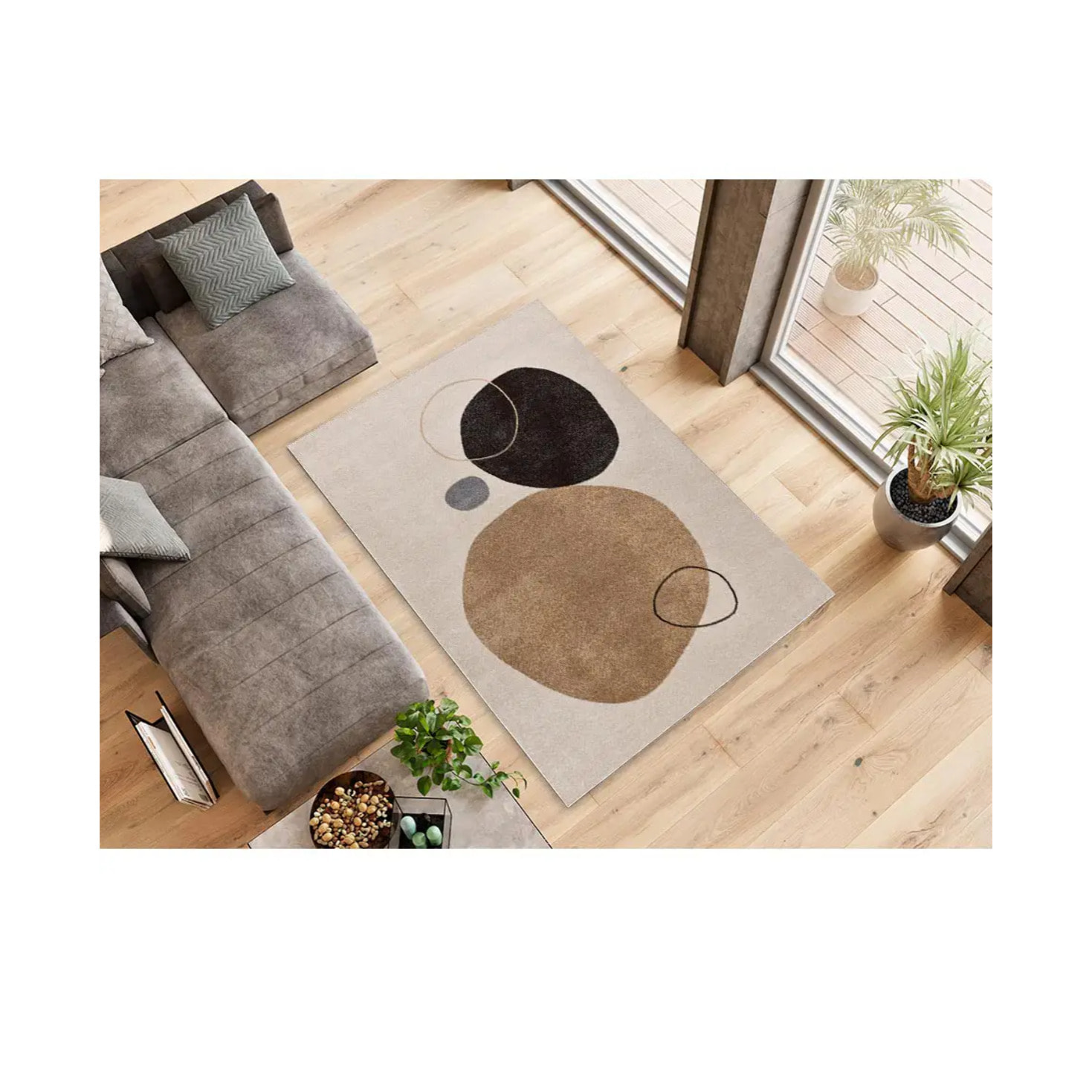 LESSIA Alfombra moderna de pelo corto beige, varias medidas disponibles.