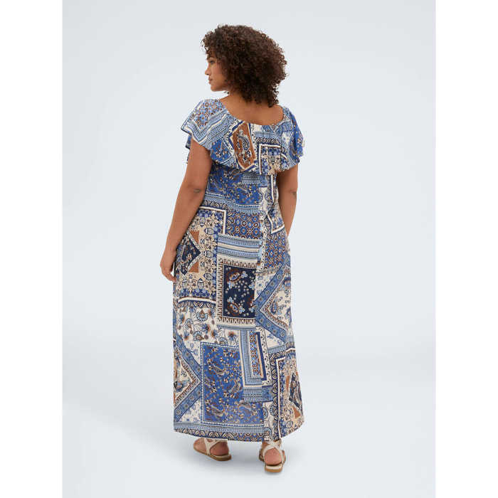 Fiorella Rubino - Vestito lungo off-shoulder con stampa - Blu