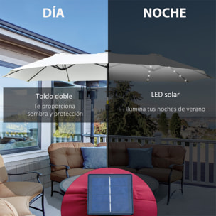 Sombrilla Doble con 48 Luces LED, 4,5x2,65 m, Sombrilla Terraza Exterior con Manivela Manual, Resistente al Agua y Protección Solar, Parasol para Jardín, Terraza, Patio y Piscina, Crema