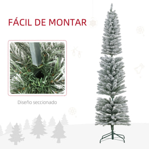 Árbol de Navidad 210 cm Árbol de Navidad Artificial Nevado con 180 Luces LED 405 Ramas y Soporte de Metal Árbol de Navideño para Salón Verde y Blanco