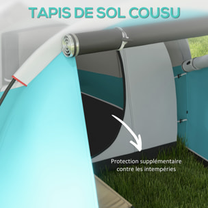 Tente de camping familiale 4-5 personnes - tente tunnel 2 portes fenêtres - dim. 4,6 x 2,6 x 1,9 m - bleu gris