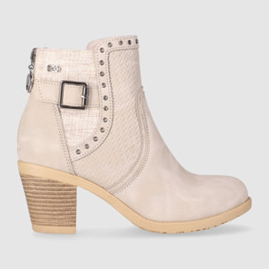 Botines de Piel Sintética - Beig - Tacón: 6 cm
