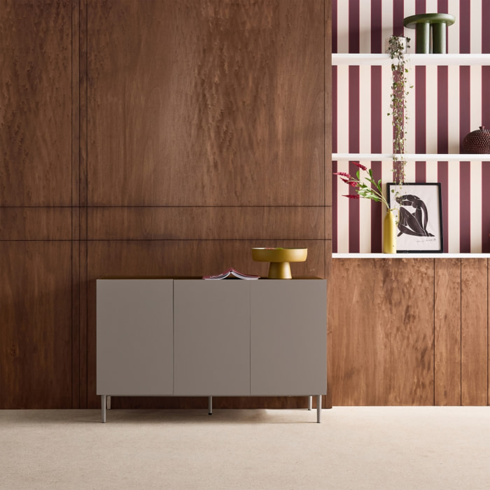 Buffet décor bois piétement métal 3 portes 120cm ASHTON