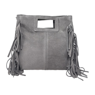 Borsa a Mano in Vera Pelle Scamosciata con Frange Made in Italy