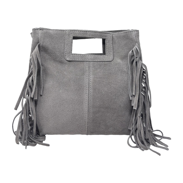 Borsa a Mano in Vera Pelle Scamosciata con Frange Made in Italy