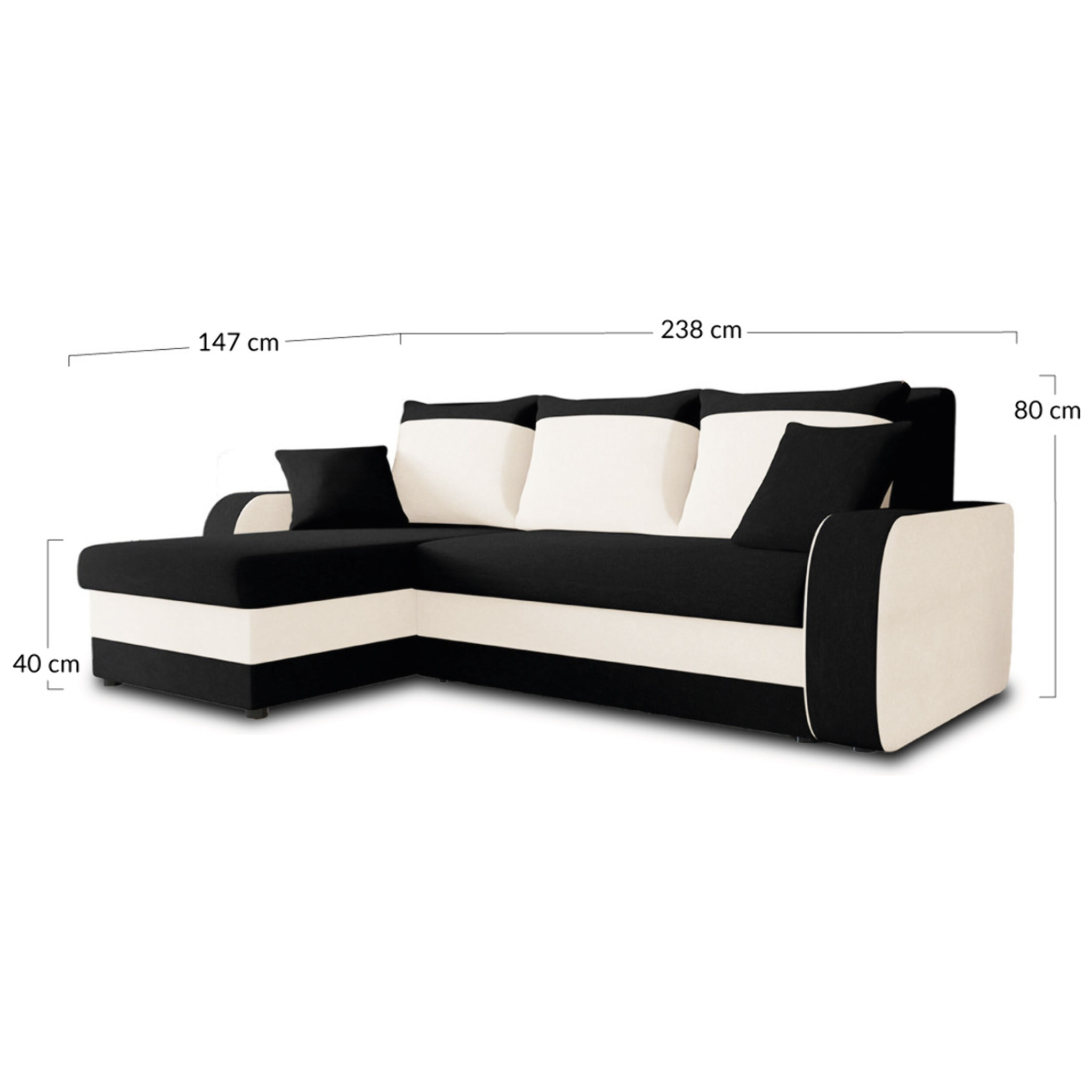 Valos - canapé d'angle réversible - 4 places - convertible avec coffre - en velours - Noir / Blanc
