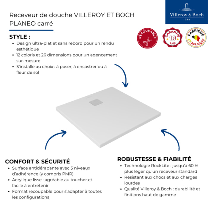 Receveur antidérapant Planeo acrylique gris anthracite