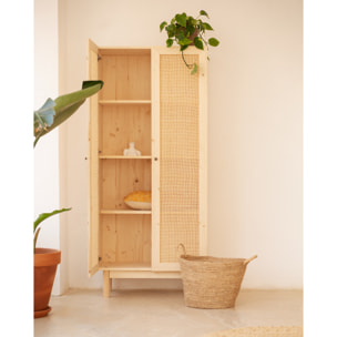Armoire en bois de sapin et tressage de rotin 180x80cm Hauteur: 180 Longueur: 80 Largeur: 40