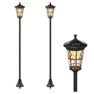 Set de 2 Farolas Solares de Jardín, Luces Solares de Exterior de Acero Inoxidable con Altura Ajustable, 2 Modos de Brillo, IP44 Impermeable, para Terraza, Patio, 23,5x23,5x186 cm, Negro