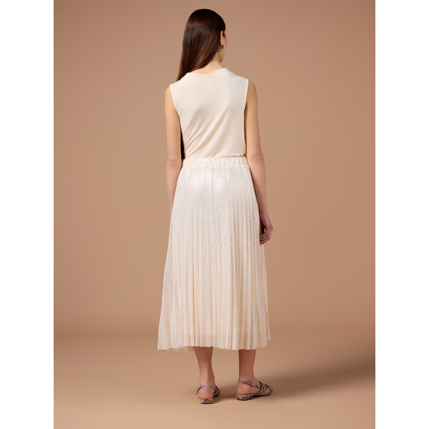 Oltre - Falda plisada de lurex - Beige