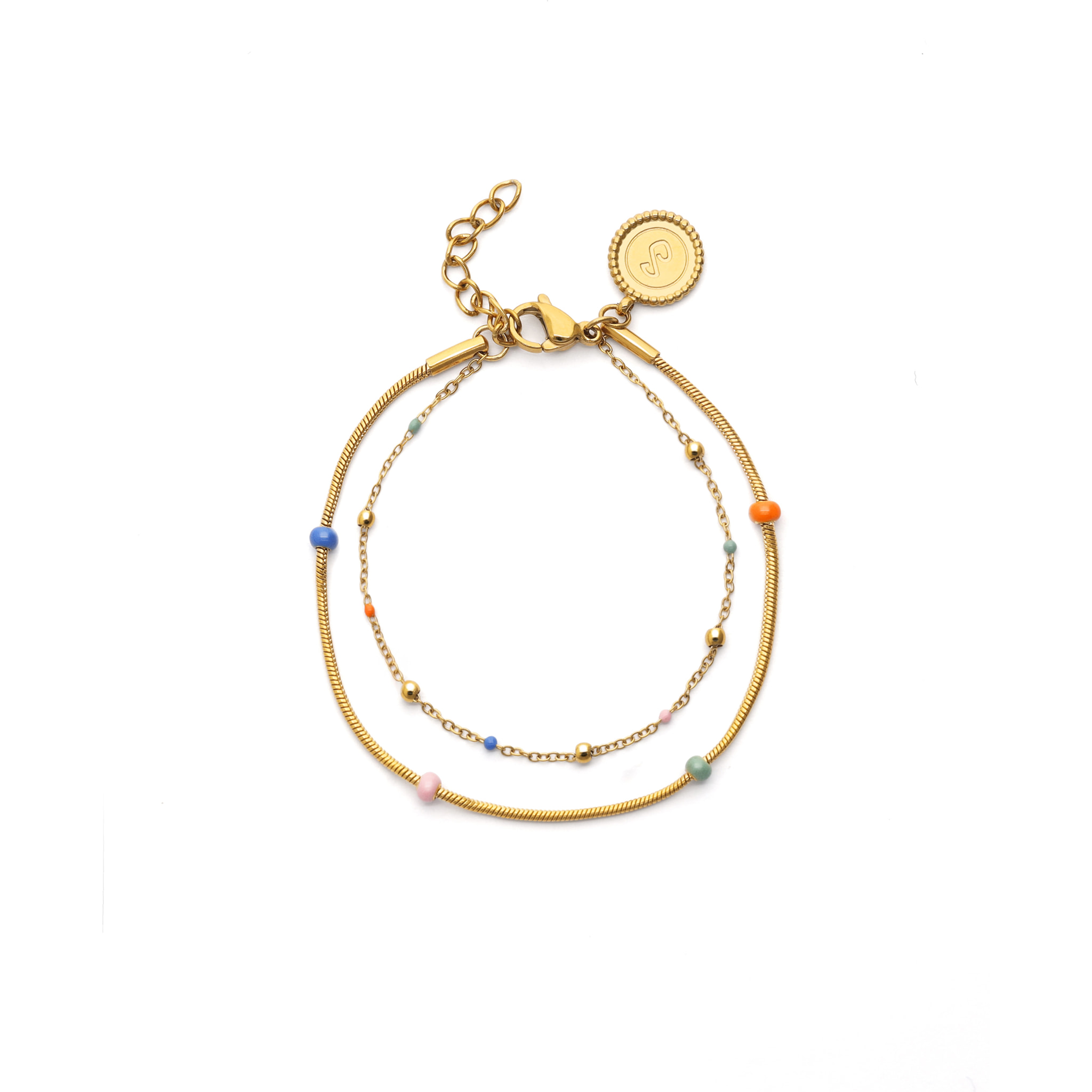 Pulsera Doble Carla Enamel Acero Baño Oro