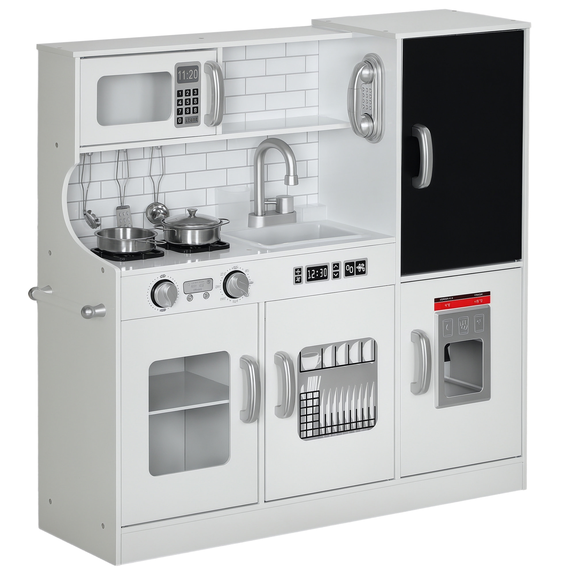 Cocina de Juguete Cocina para Niños de +3 Años Cocinita Infantil de Madera con Accesorios para Cocinar Pizarra Máquina de Hielo y Teléfono 83,8x26,8x81 cm Blanco