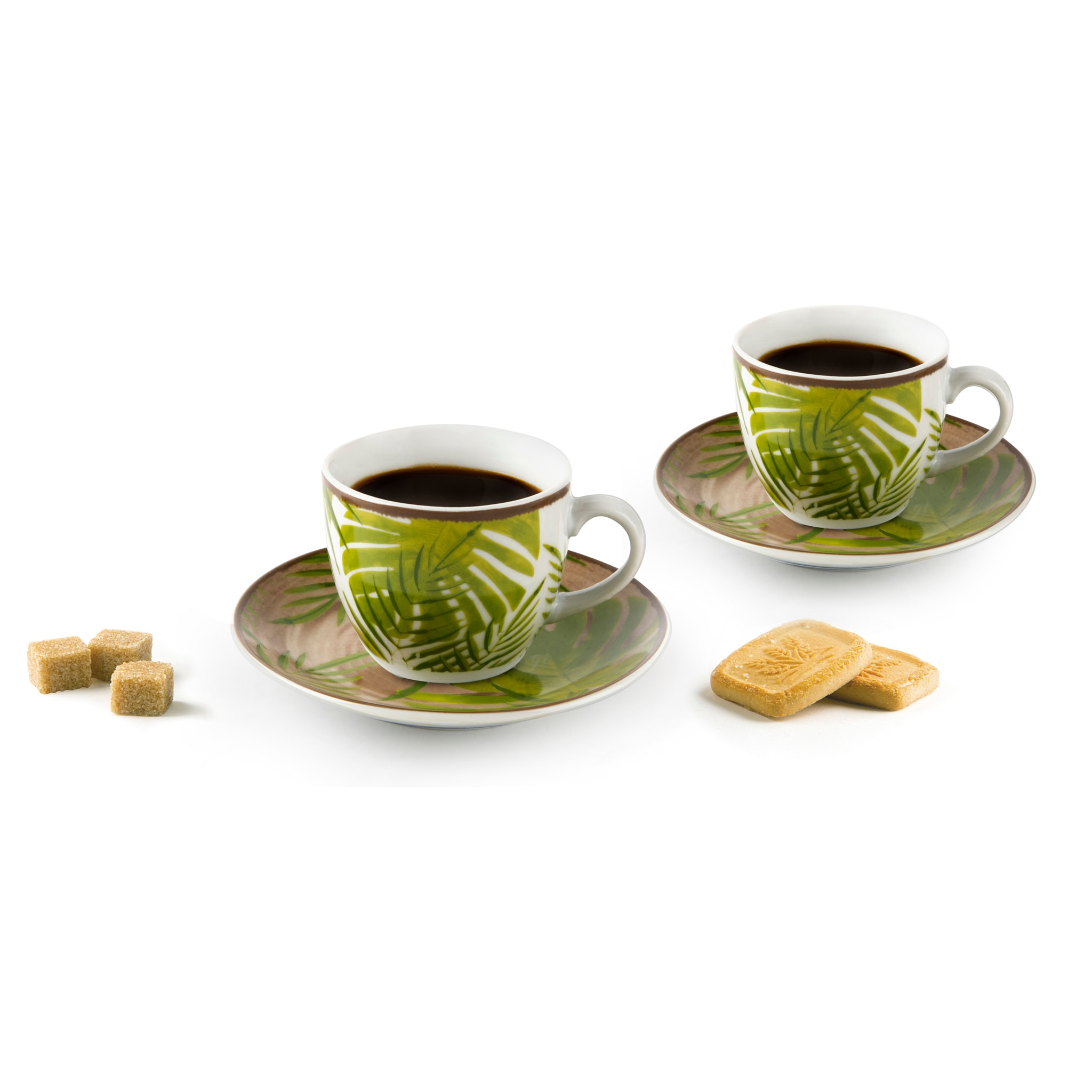Set 6 Tazzine Caffè con Piattini Excelsa – Foliage, Porcellana Multicolore
