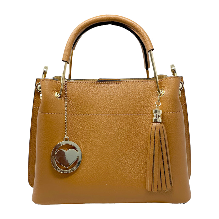 Chicca Borse - Borsa a Mano Donna in Vera Pelle - Colore Cuoio