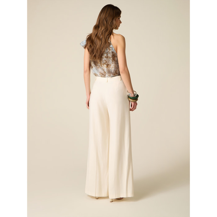 Oltre - Pantalones palazzo mezcla viscosa - Blanco