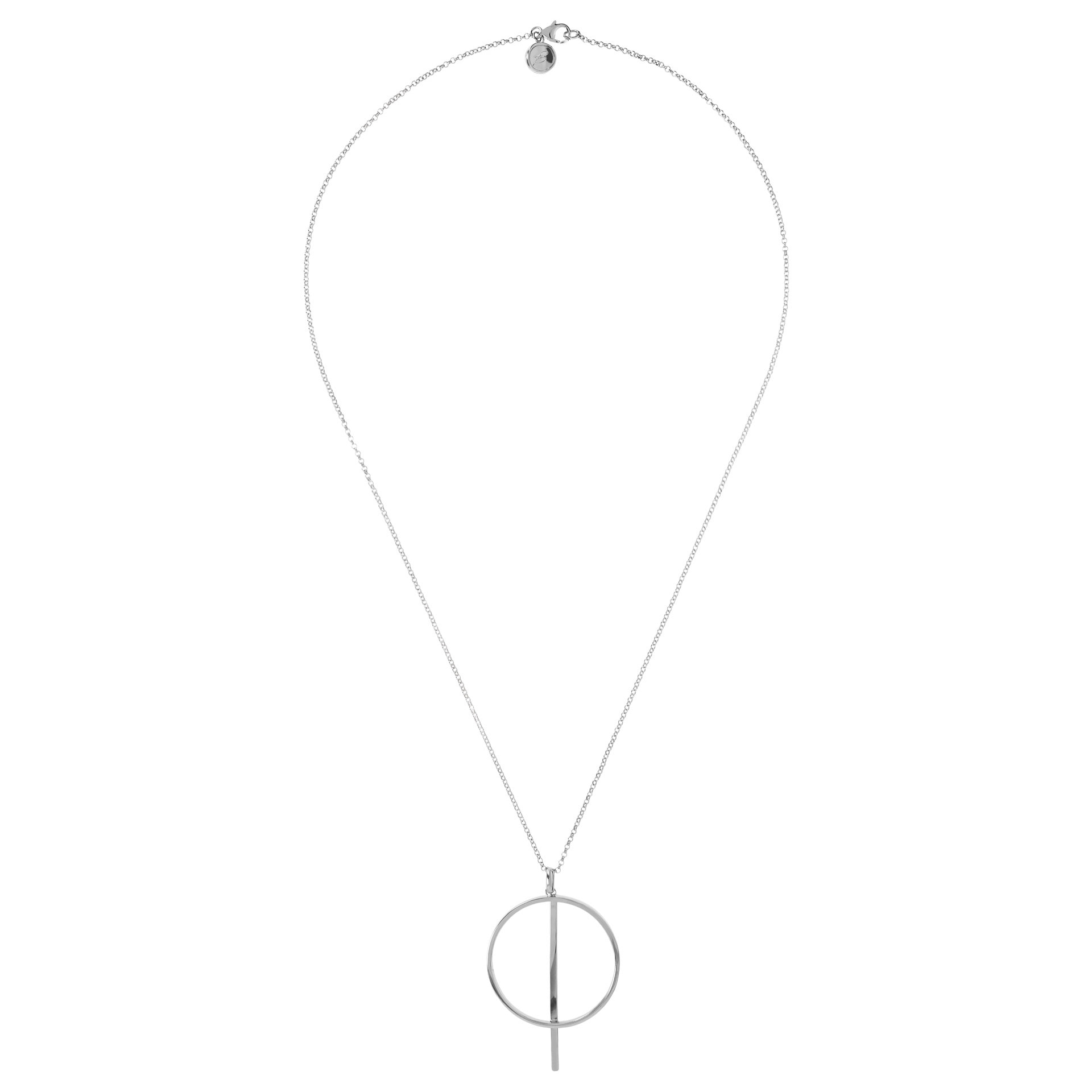 Collana Lunga Cerchio e Barretta Placcata Oro Bianco 18kt