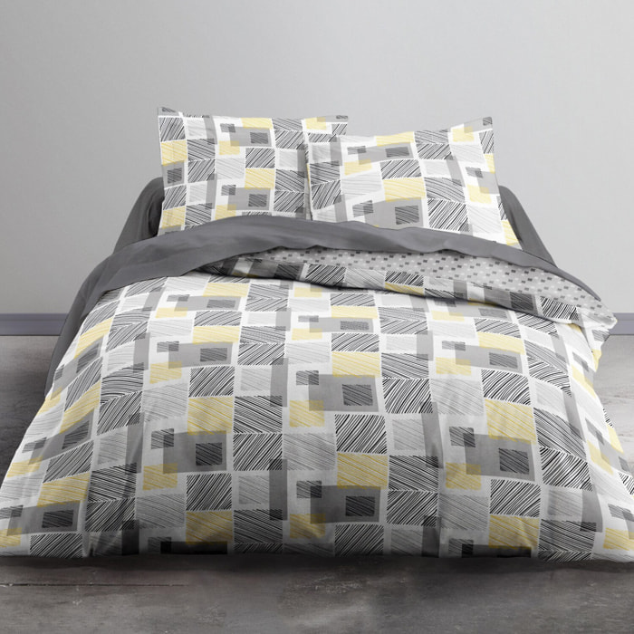 Parure housse de couette 3pcs 100% coton 57fils gris