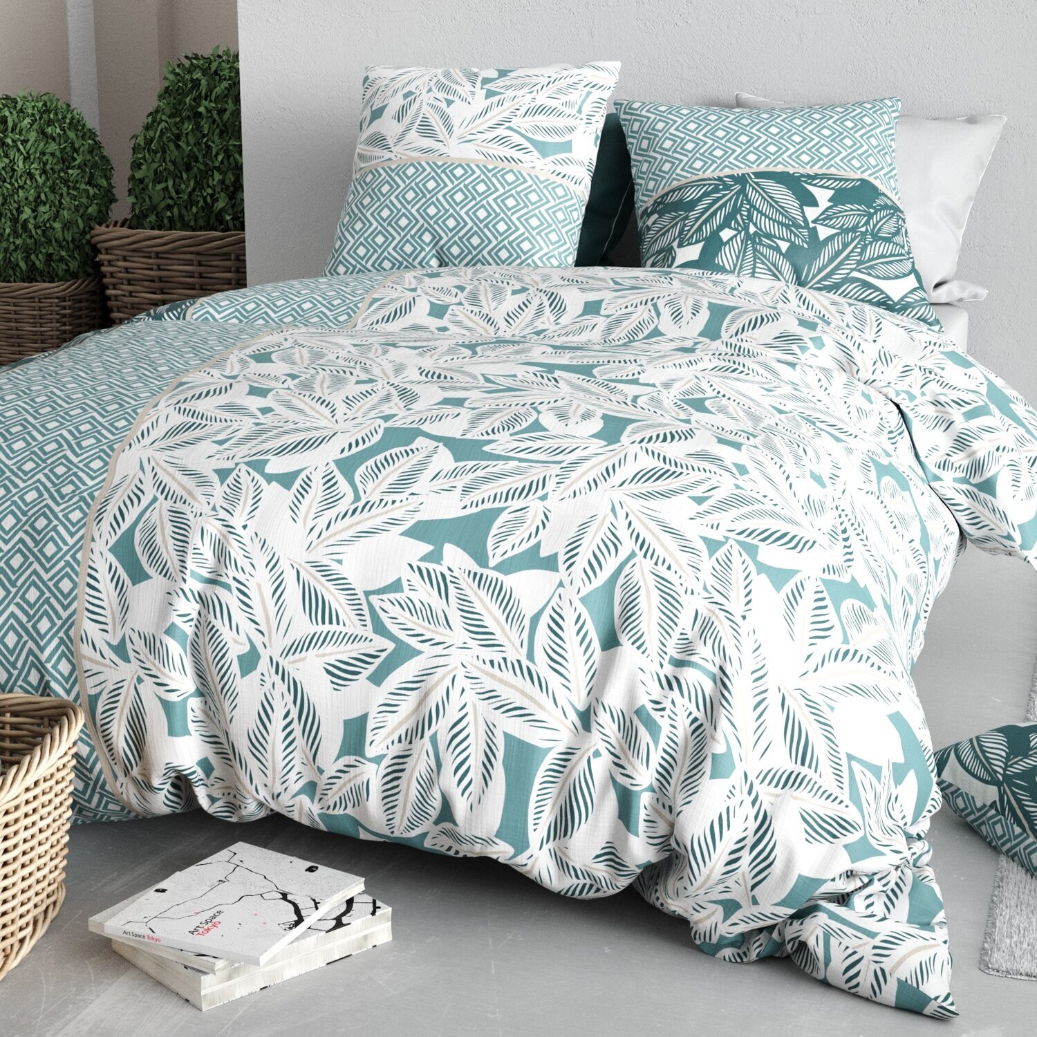 Parure housse de couette imprimé 100% coton - foliage