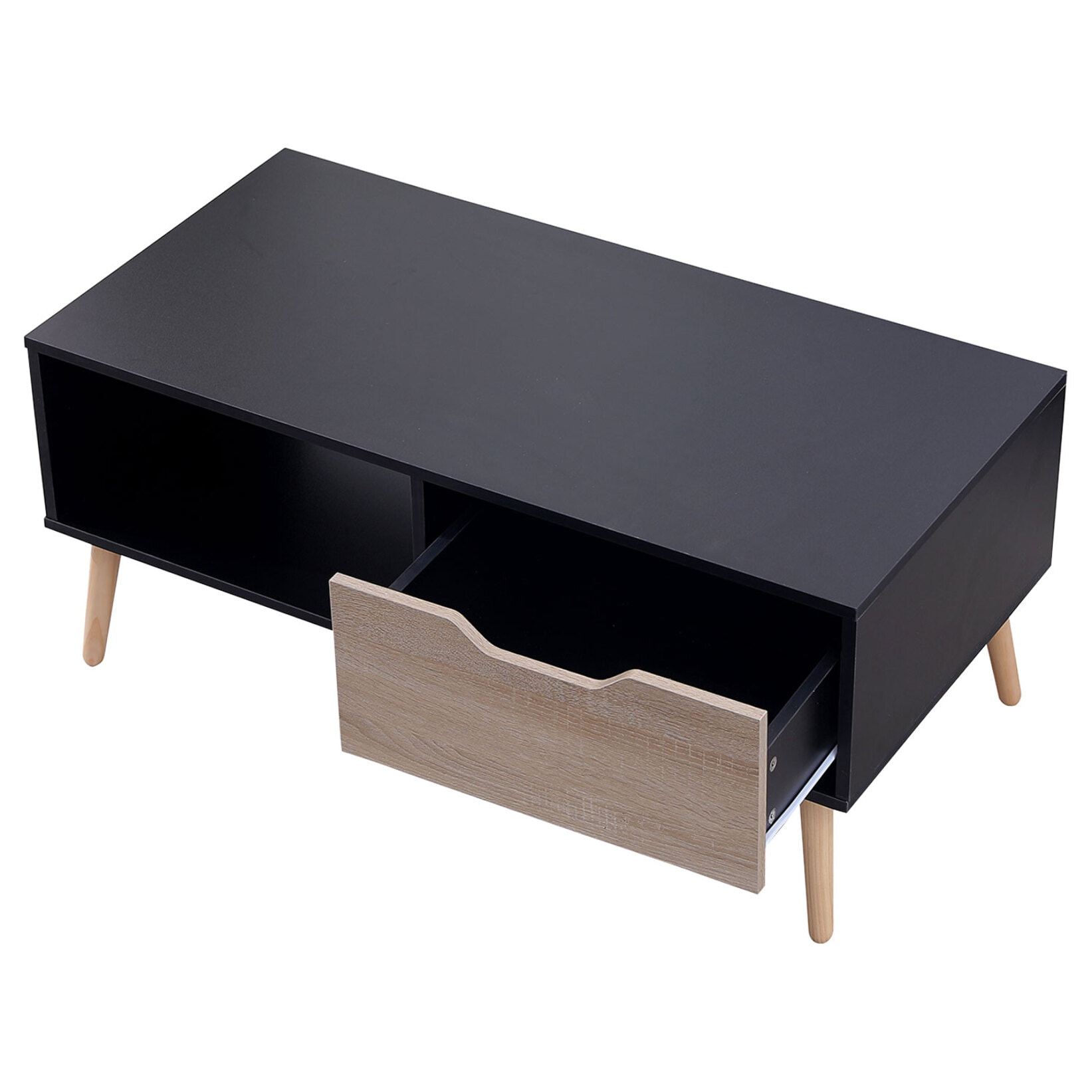 Table basse avec tiroir style scandinave noire FREJA