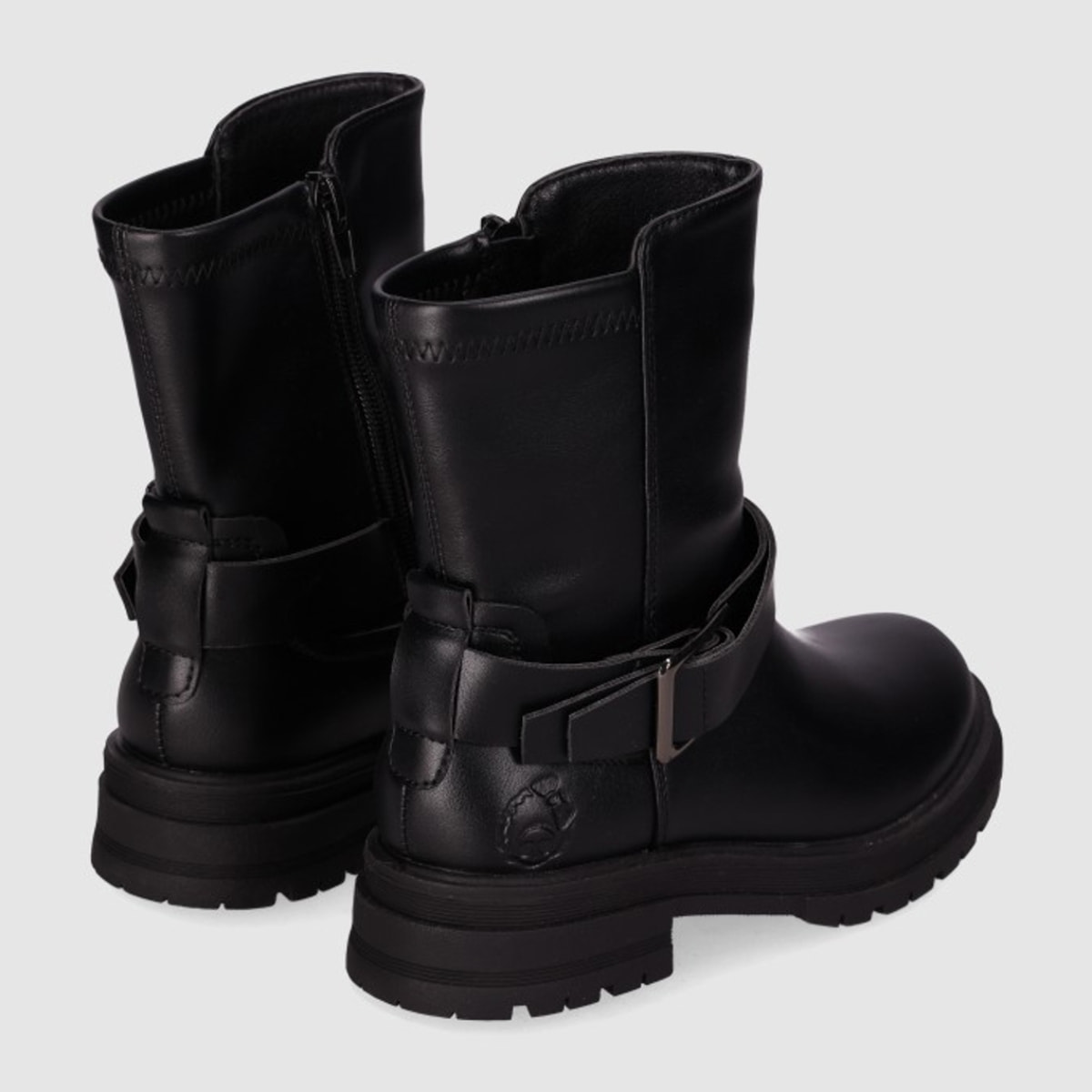 Botines de Piel Sintética - Negro - Tacón: Bajo