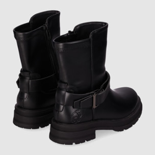 Botines de Piel Sintética - Negro - Tacón: Bajo