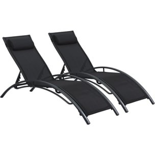 Lot de 2 bains de soleil en aluminium Beauty "Phoenix" Noir