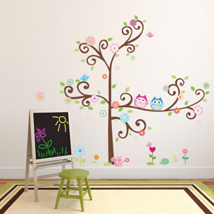 Stickers Muraux décoration adhésifs Hiboux sur arbre en fleurs