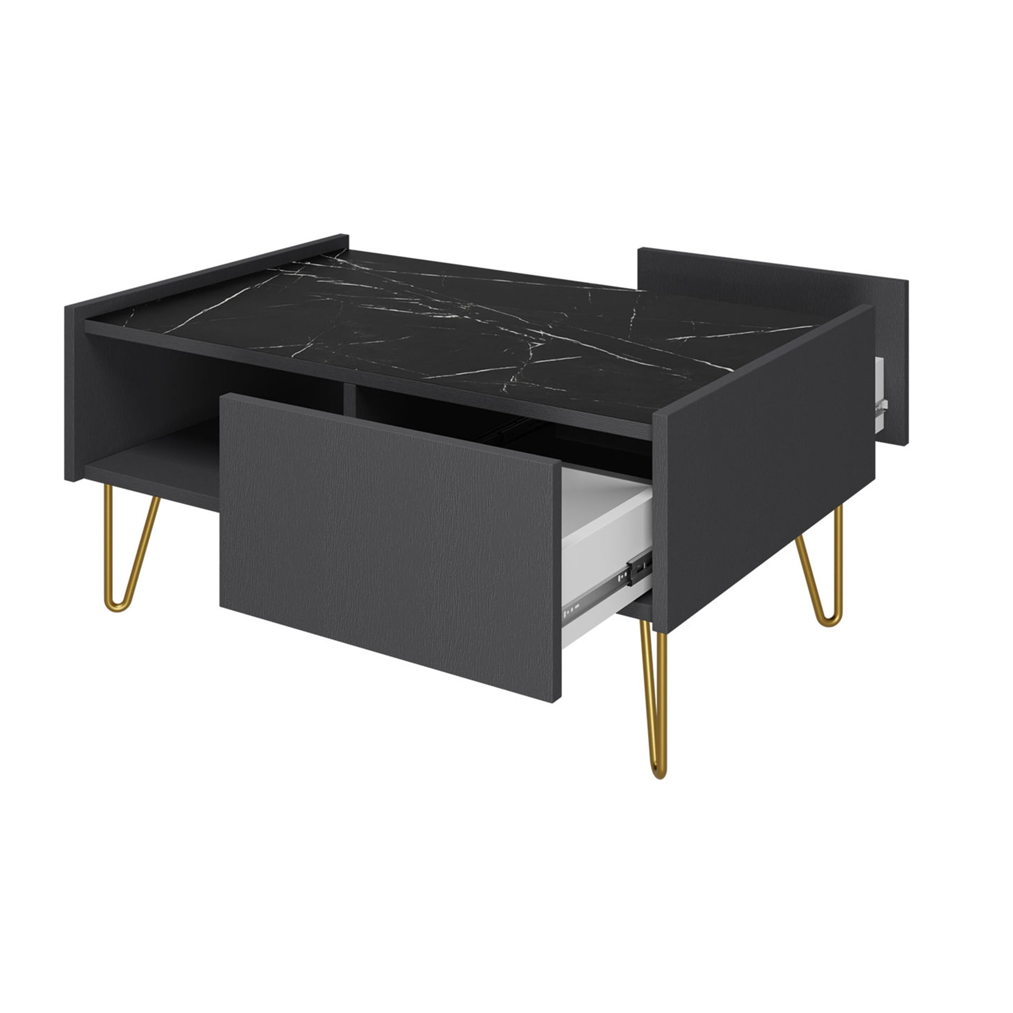 Cali - table basse - effet marbre - 97 cm - Noir / Doré