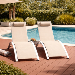 Lot de 2 transats ajustables blanc et écru MEDAN