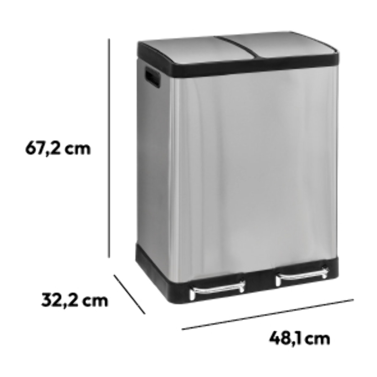 Poubelle tri à pédales métal 2x30L "Ariane" inox