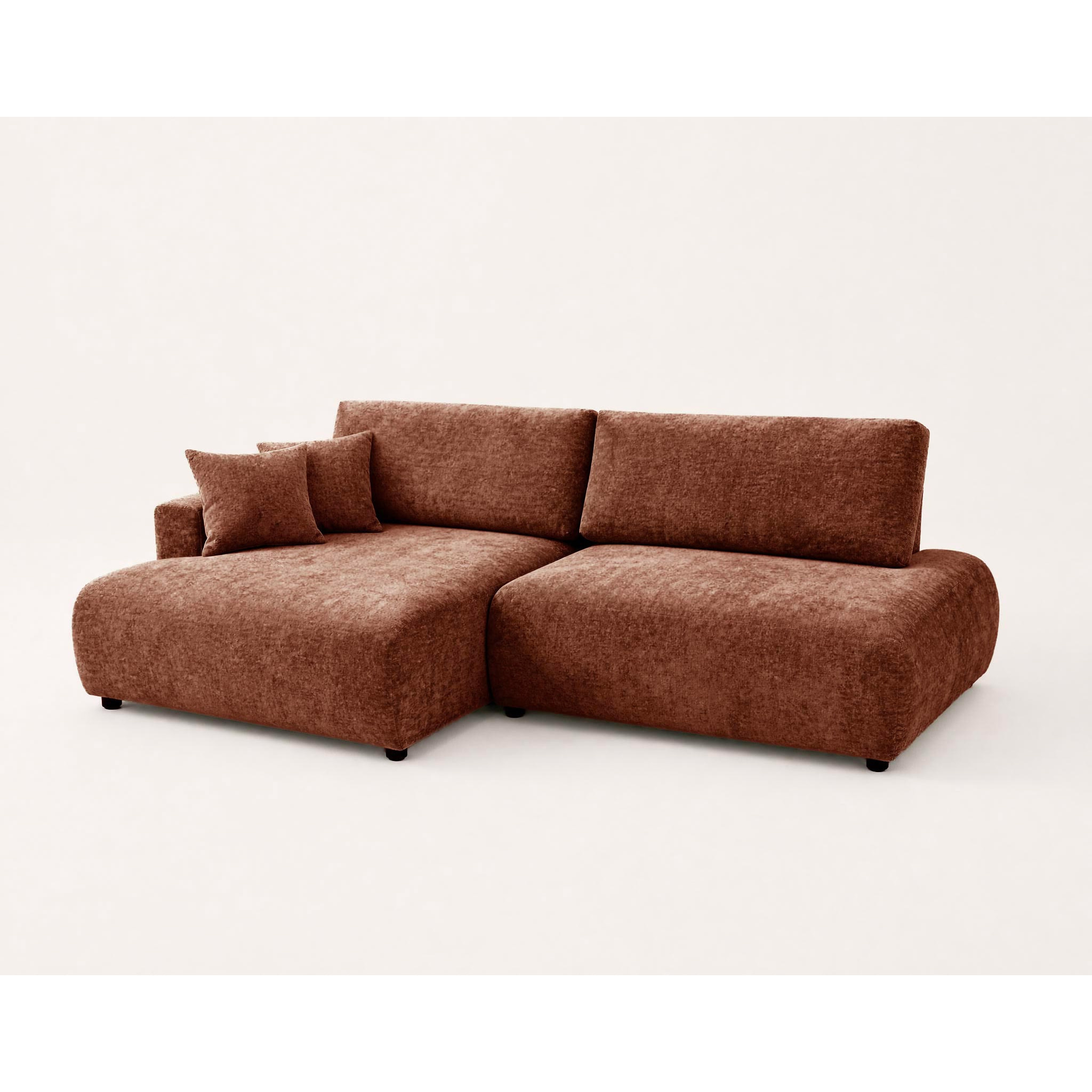 Pivoine - Canapé d'angle ouvert gauche 4 places convertible avec coffre en tissu texturé - Terracotta
