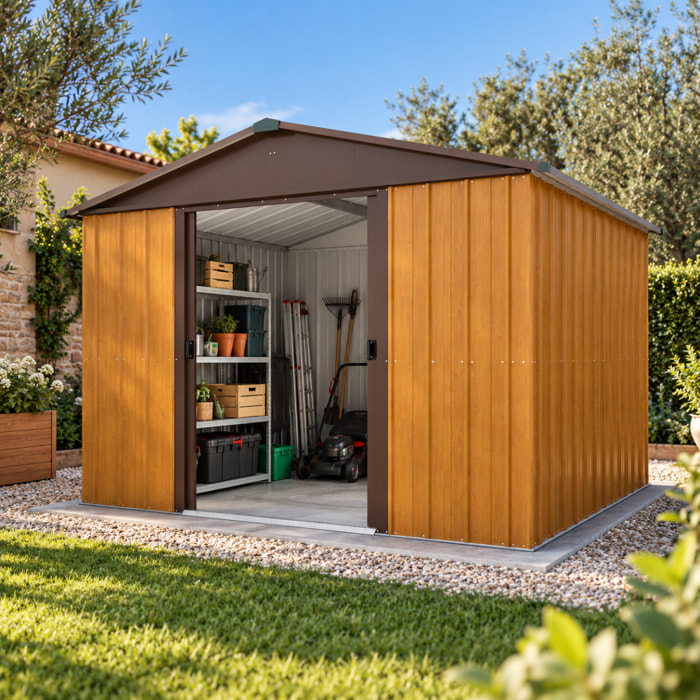Abri de jardin métal aspect bois Yardmaster 6,44 m² + kit d'ancrage