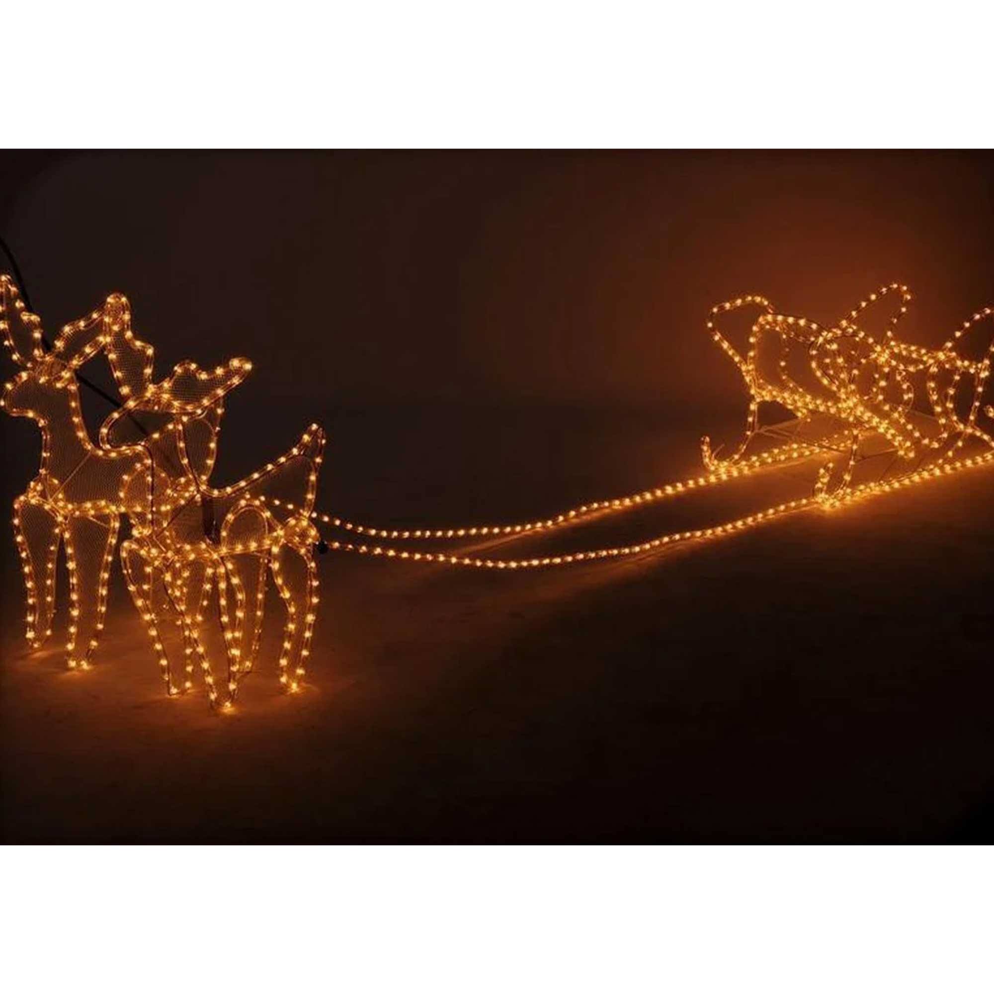 decoración led navideña de renos con trineo