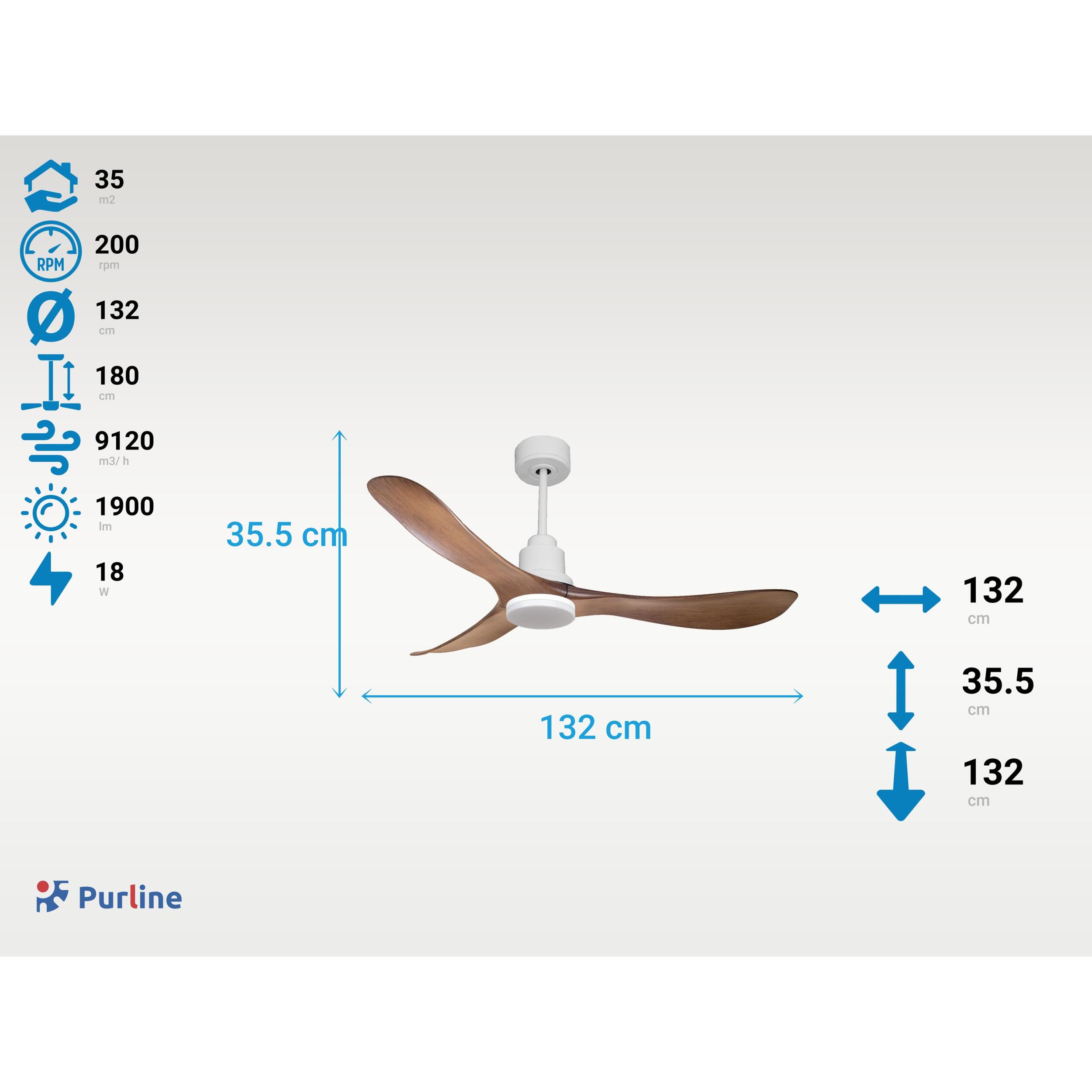 Ventilateur de plafond Réversible  Thermostat Dimmable Wifi Moteur à courant continu Toits en pente Télécommande Lumière à trois tons Hypersilence Mémoire