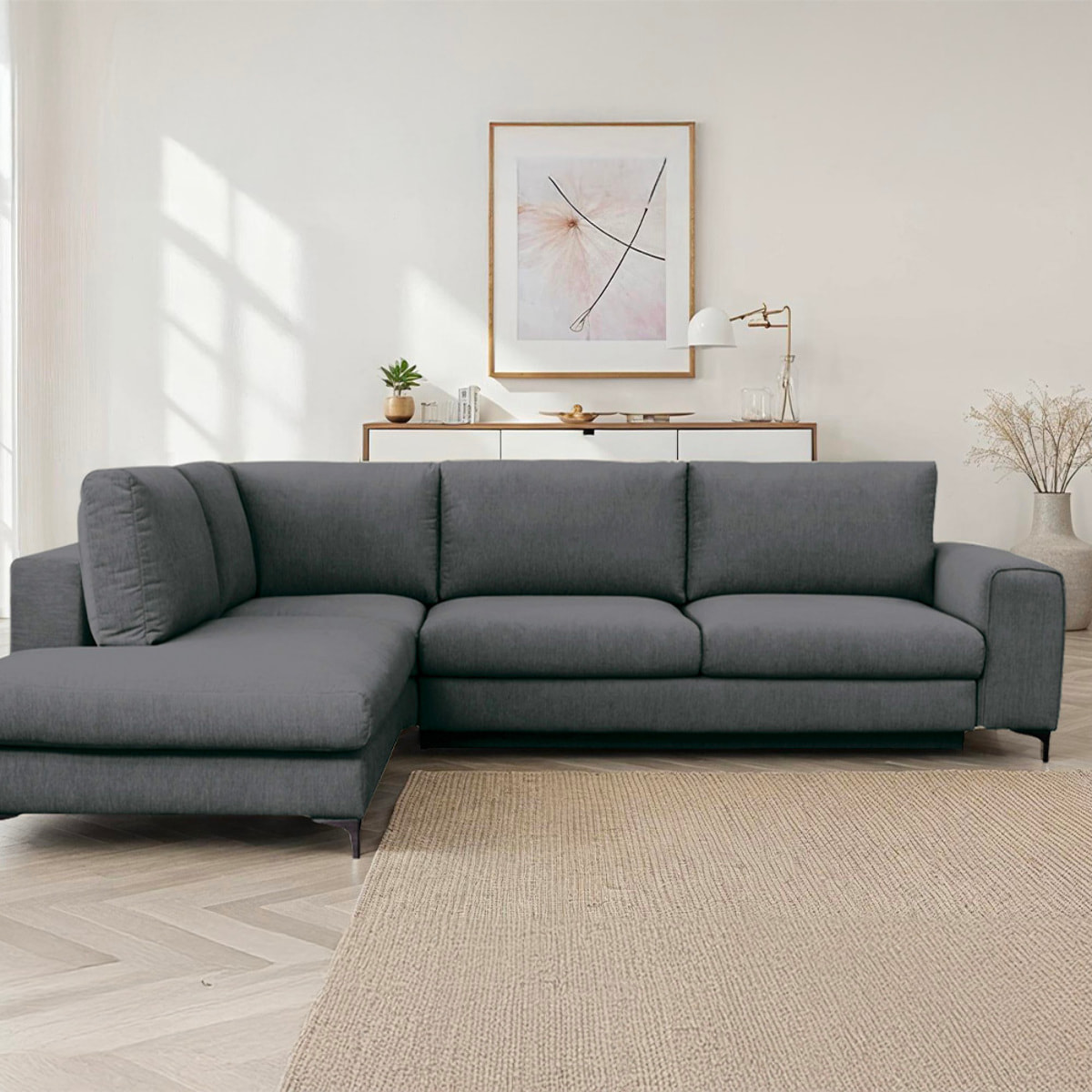 Canapé d'Angle Gauche Tissu Fiesole, 3 Places, Couchage Intégré, Coffre de Rangement, Housse Déhoussable