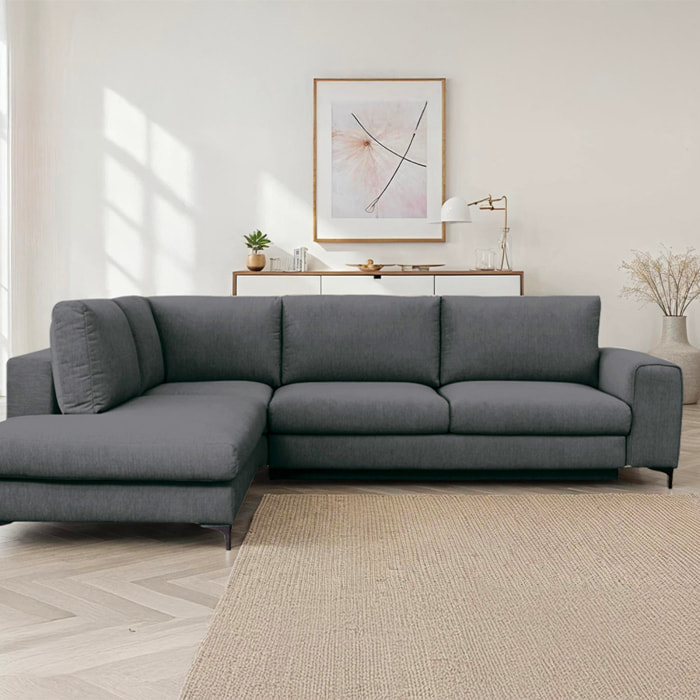 Canapé d'Angle Gauche Tissu Fiesole, 3 Places, Couchage Intégré, Coffre de Rangement, Housse Déhoussable