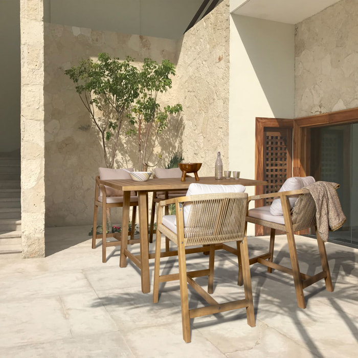 Ensemble table haute et chaises en bois d'acacia 4 places SAONA