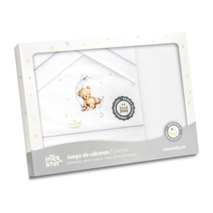Triptico Minicuna Estampado Oso Luna Estrellas Bco/Gris